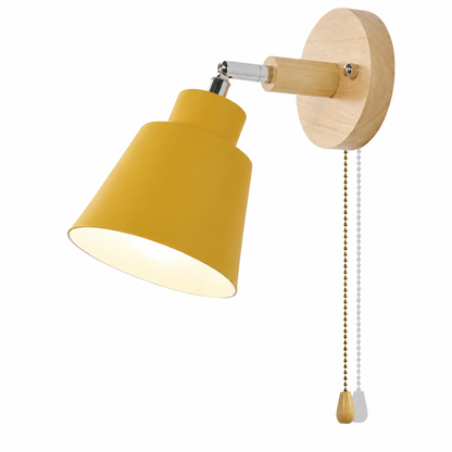 Swivel Sconce with Chain Pull and Wood Accent for Focused Task Lighting in Bedroom, Hallway or Reading Nook – 180° Rotation