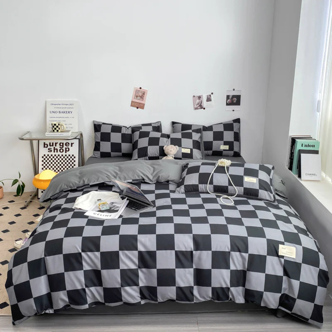Checkered Bed Cover Set with Pillowcases – Breathable and Ultra Soft Material