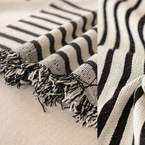 Chic Chenille Sofa Cover - Striped Design with Tassels, Non-Slip Fit for Sectional Couch