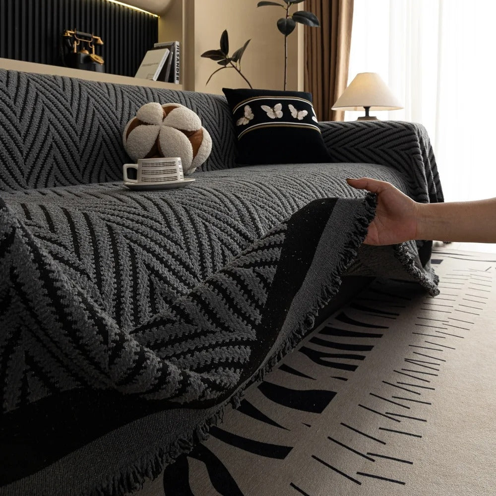Tassel Chevron Sofa Cover - Microfiber Blend, Modern Design, Machine Washable