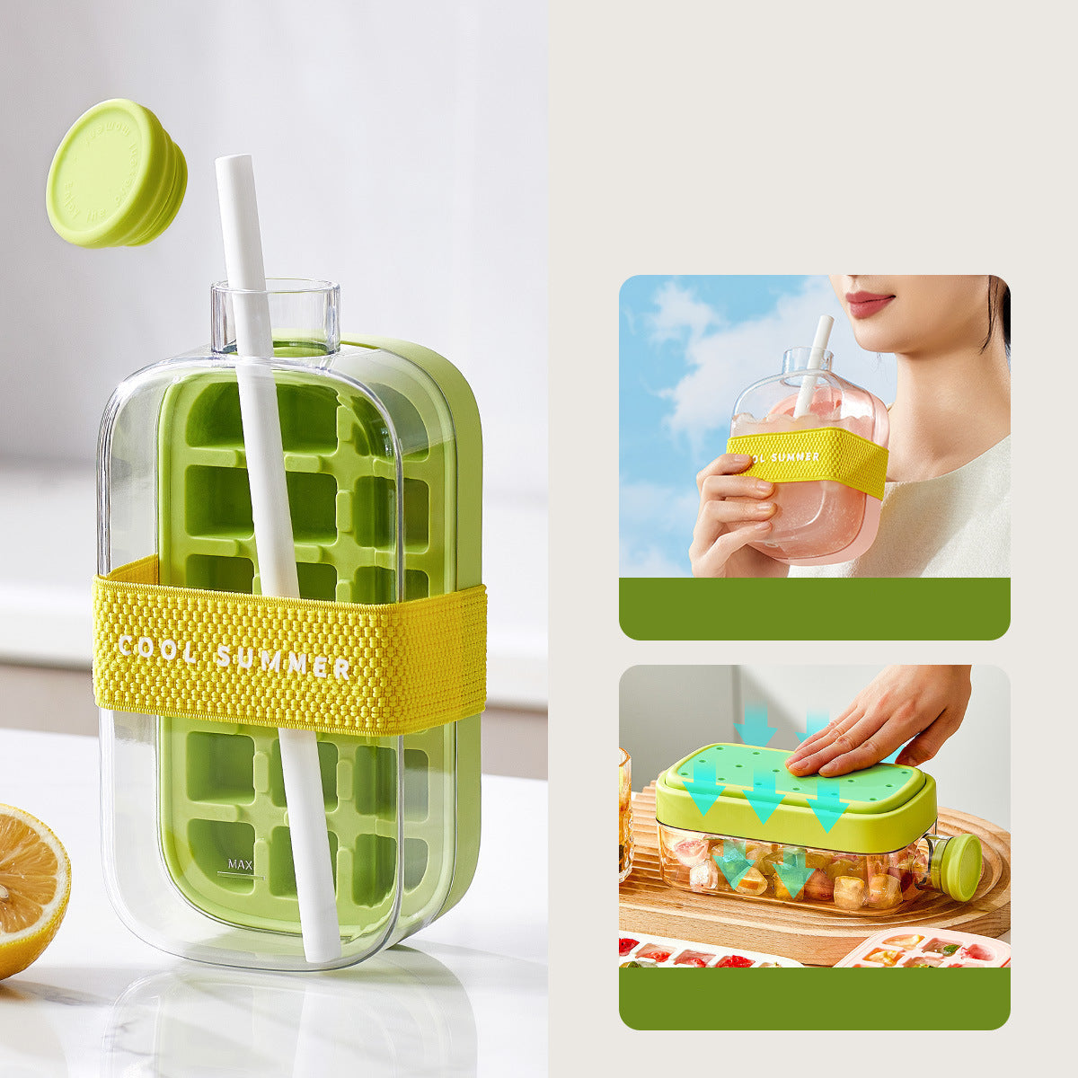 Ortekor Chic Hydration | 2-in-1 Ice Cube Bottle with Space-Saving Design | Portable & Stylish for Refreshing Drinks