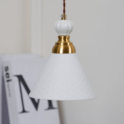 Hanging Ceiling Light Fixture White Ceramic Shade with Gold Hardware 9 in Adjustable Cord for Kitchen Island Dining Room Indoor Use E26 Sock