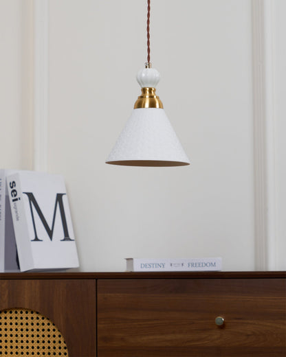 Hanging Ceiling Light Fixture White Ceramic Shade with Gold Hardware 9 in Adjustable Cord for Kitchen Island Dining Room Indoor Use E26 Sock