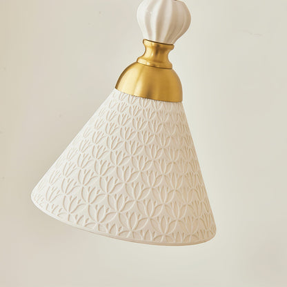 Hanging Ceiling Light Fixture White Ceramic Shade with Gold Hardware 9 in Adjustable Cord for Kitchen Island Dining Room Indoor Use E26 Sock