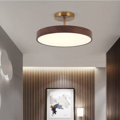 Flush Mount Ceiling Light with Wood Grain Finish & Gold Frame – Modern Scandinavian Design for Living Room, Bedroom & Dining Room
