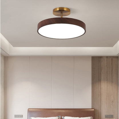Flush Mount Ceiling Light with Wood Grain Finish & Gold Frame – Modern Scandinavian Design for Living Room, Bedroom & Dining Room