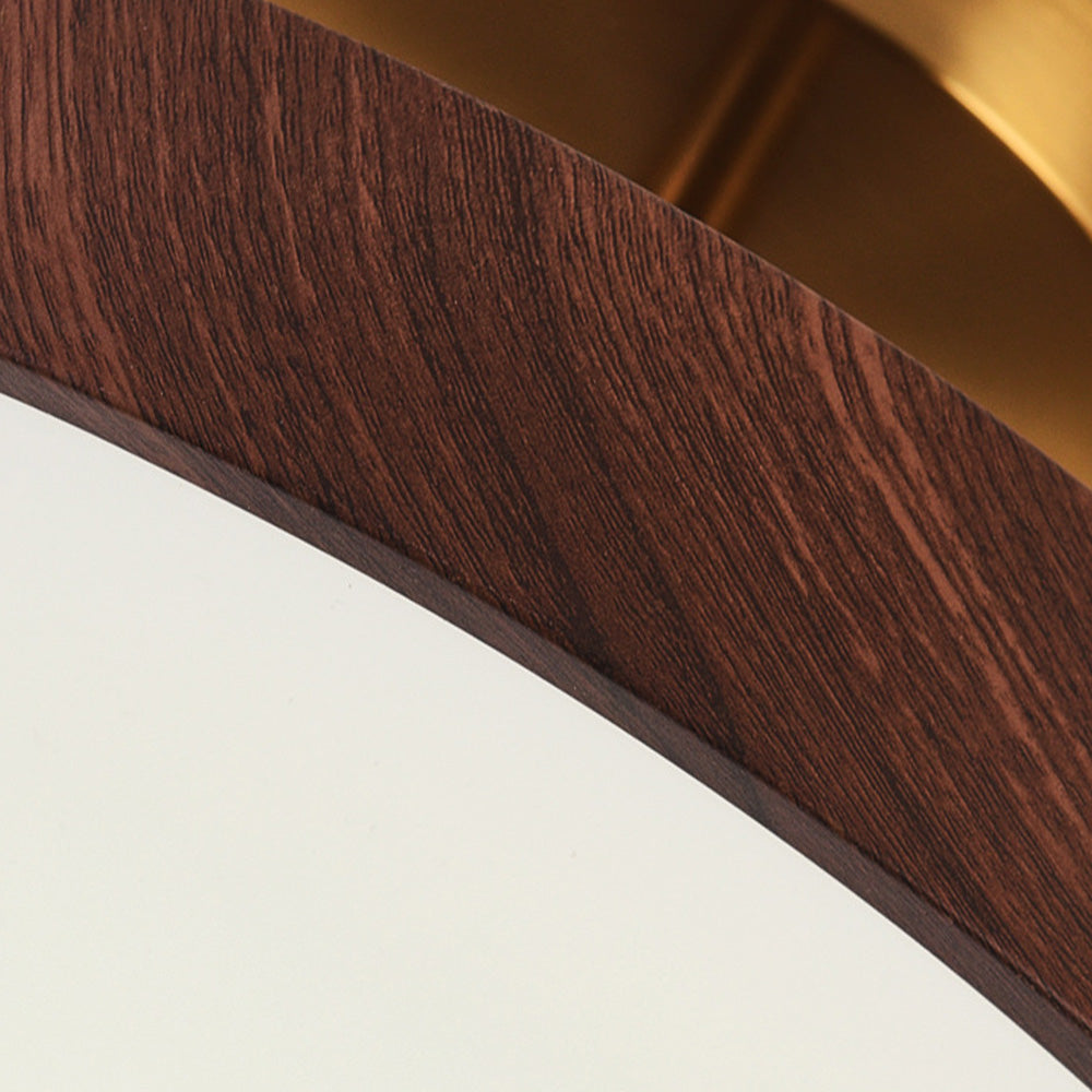 Round LED Flush Mount Ceiling Light with Faux Wood Finish – Iron Frame, Integrated Panel, 220-240V – For Bedroom, Living Room, Dining Room