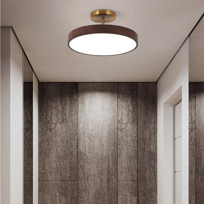 Flush Mount Ceiling Light with Wood Grain Finish & Gold Frame – Modern Scandinavian Design for Living Room, Bedroom & Dining Room