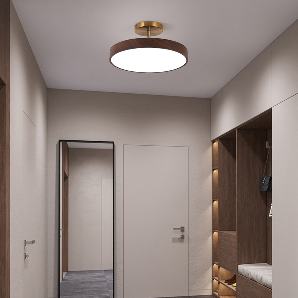 Flush Mount Ceiling Light with Wood Grain Finish & Gold Frame – Modern Scandinavian Design for Living Room, Bedroom & Dining Room