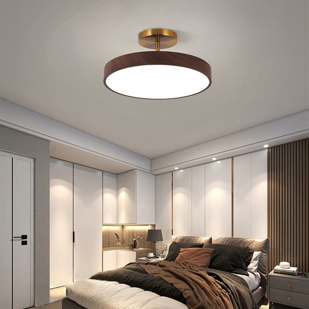 Flush Mount Ceiling Light with Wood Grain Finish & Gold Frame – Modern Scandinavian Design for Living Room, Bedroom & Dining Room