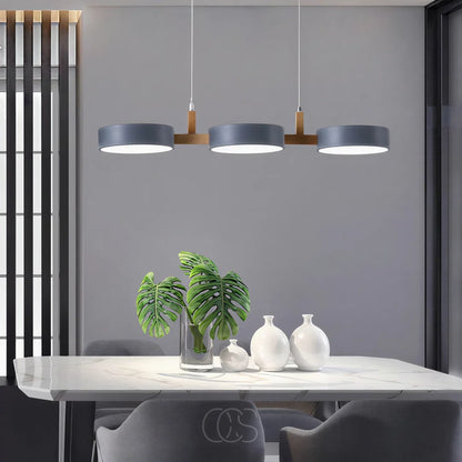 Modern Round Pendant Light with Wood Accents for Dining Room – 30 in LED Hanging Ceiling Fixture Kitchen Island Breakfast Nook