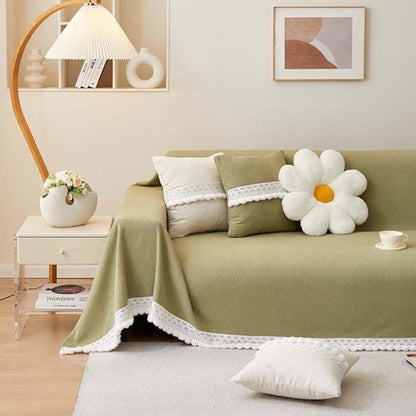 Ceo Sofa Cover - Chenille with Lace Edge, Non-Slip Protection