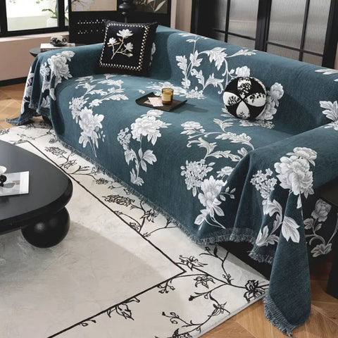 Fleura Sofa Cover - Breathable Chenille, Elegant Floral Design