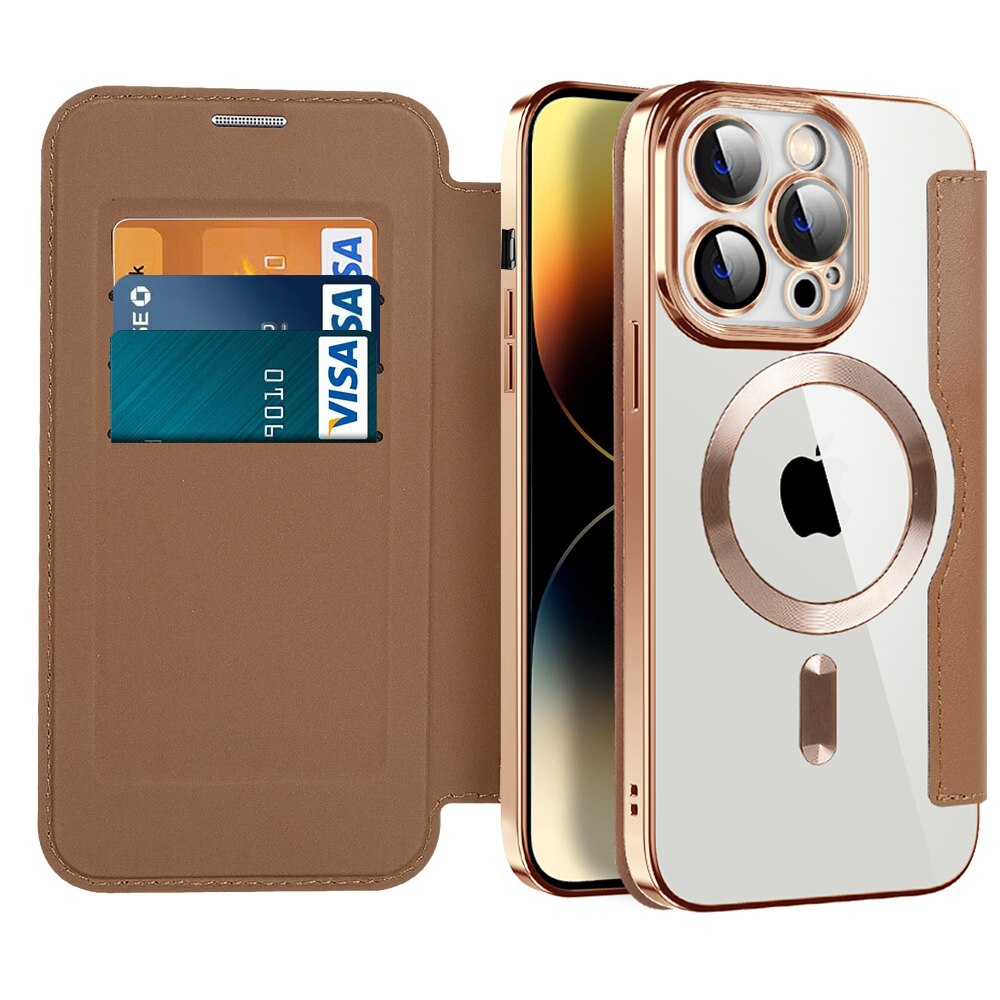Transparent Card Holder iPhone Case with MagSafe Magnetic Wallet & RFID Protection for 12 13 14 15 16 17 Pro Max Air Plus