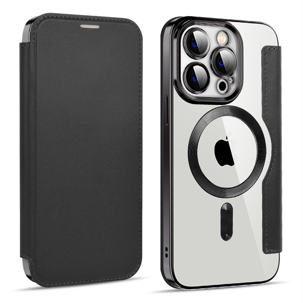 Transparent Card Holder iPhone Case with MagSafe Magnetic Wallet & RFID Protection for 12 13 14 15 16 17 Pro Max Air Plus