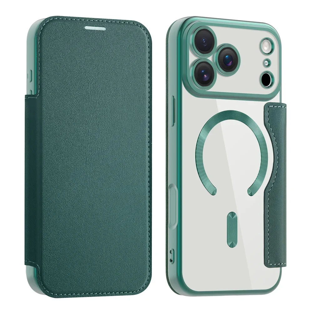 Transparent Card Holder iPhone Case with MagSafe Magnetic Wallet & RFID Protection for 12 13 14 15 16 17 Pro Max Air Plus