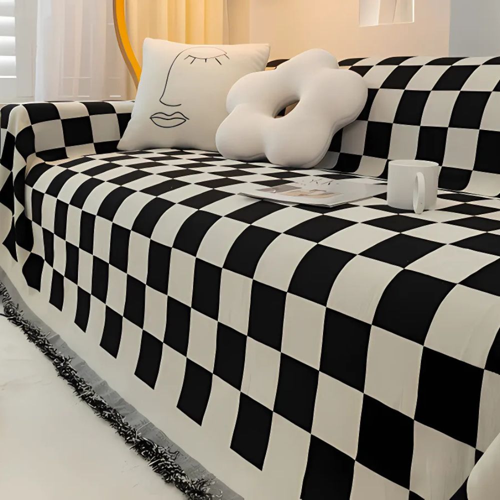 Cleo Sofa Cover - Microfiber Chenille, Pet-Friendly Checkerboard Pattern