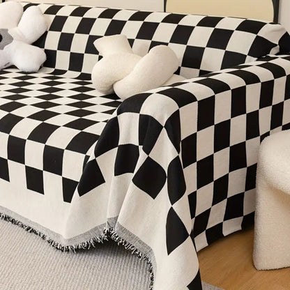 Cleo Sofa Cover - Microfiber Chenille, Pet-Friendly Checkerboard Pattern