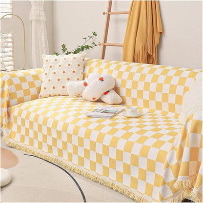 Cleo Sofa Cover - Microfiber Chenille, Pet-Friendly Checkerboard Pattern