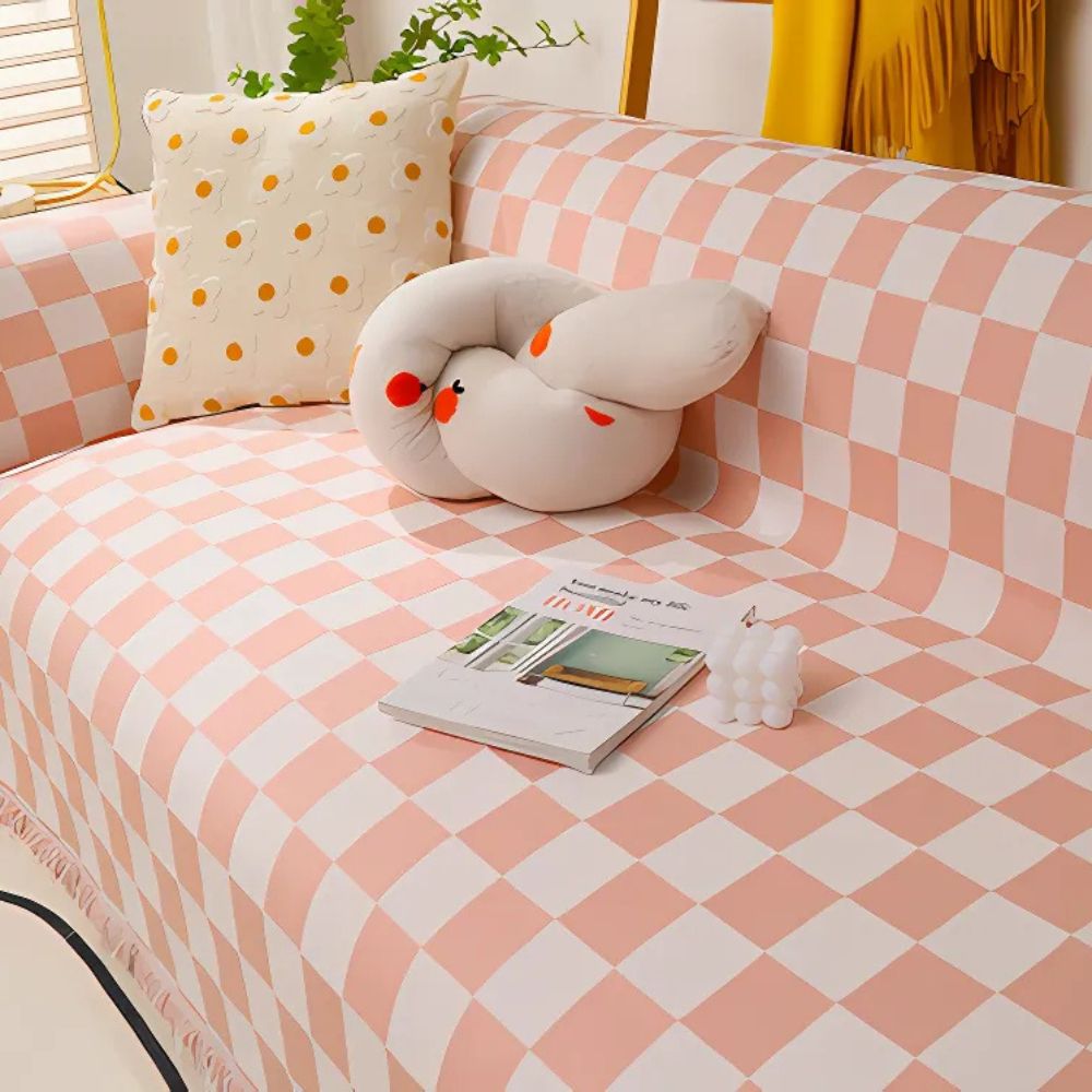 Cleo Sofa Cover - Microfiber Chenille, Pet-Friendly Checkerboard Pattern