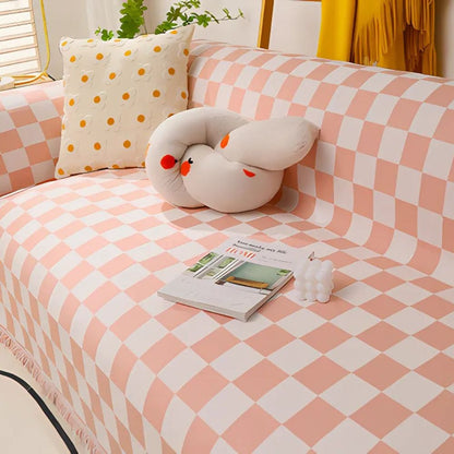 Cleo Sofa Cover - Microfiber Chenille, Pet-Friendly Checkerboard Pattern