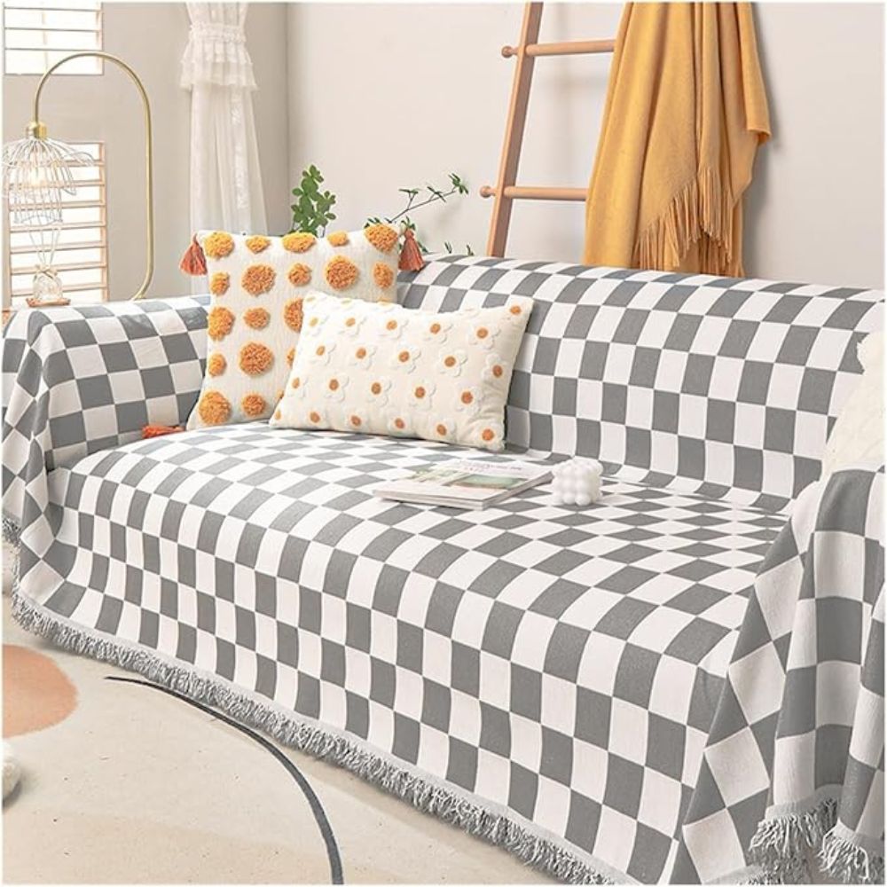 Cleo Sofa Cover - Microfiber Chenille, Pet-Friendly Checkerboard Pattern