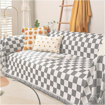 Cleo Sofa Cover - Microfiber Chenille, Pet-Friendly Checkerboard Pattern