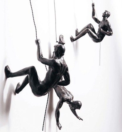Climbing Figure Wall Sculpture | Resin & Iron Wire Art for Modern Decor