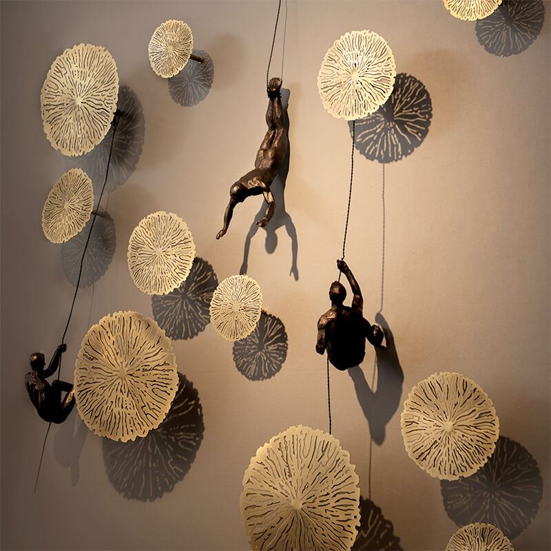 Climbing Figure Wall Sculpture | Resin & Iron Wire Art for Modern Decor