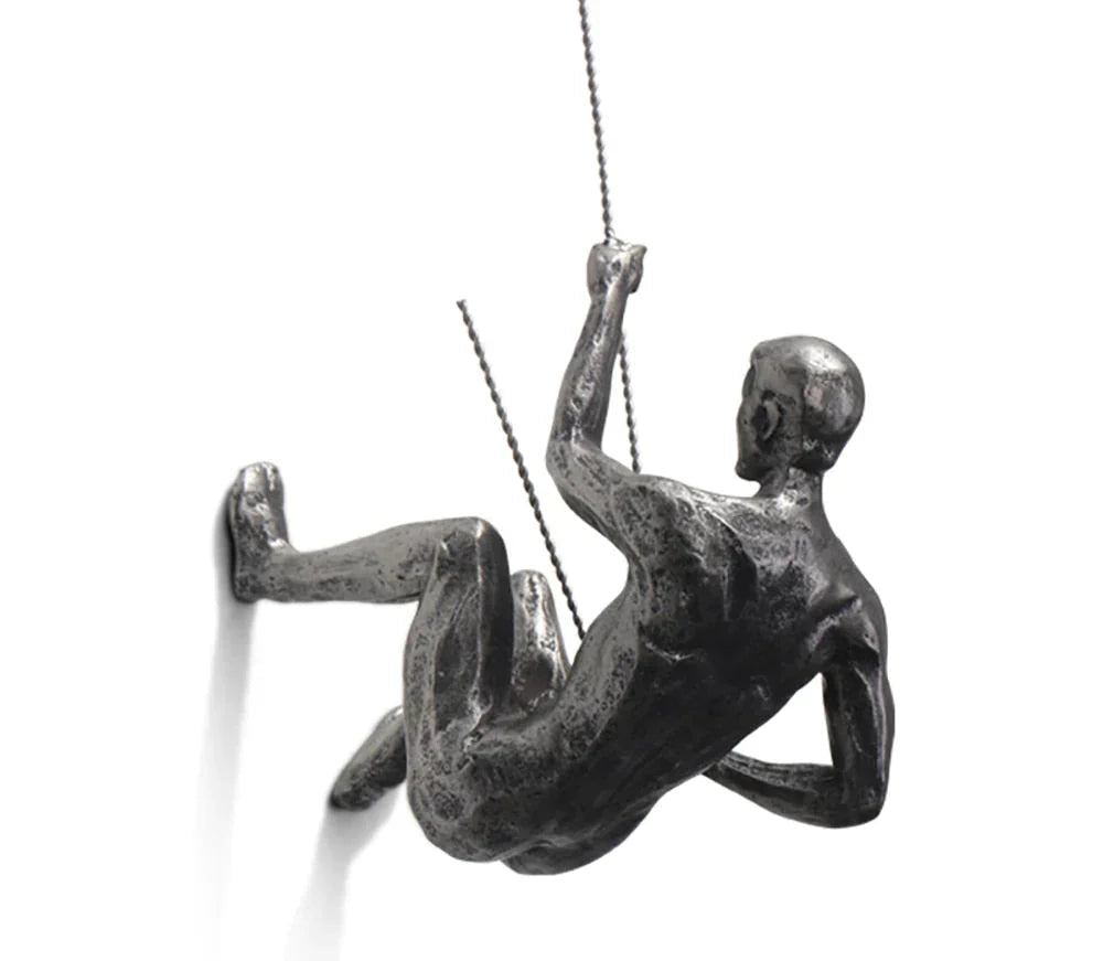 Climbing Figure Wall Sculpture | Resin & Iron Wire Art for Modern Decor