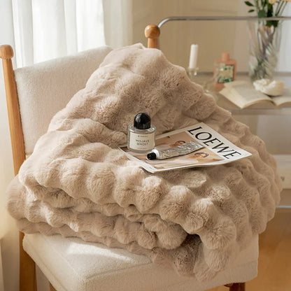 Plush Synthetic Fur Throw Blanket in Neutral Tones for Sofa, Bed, Living Room, and Bedroom