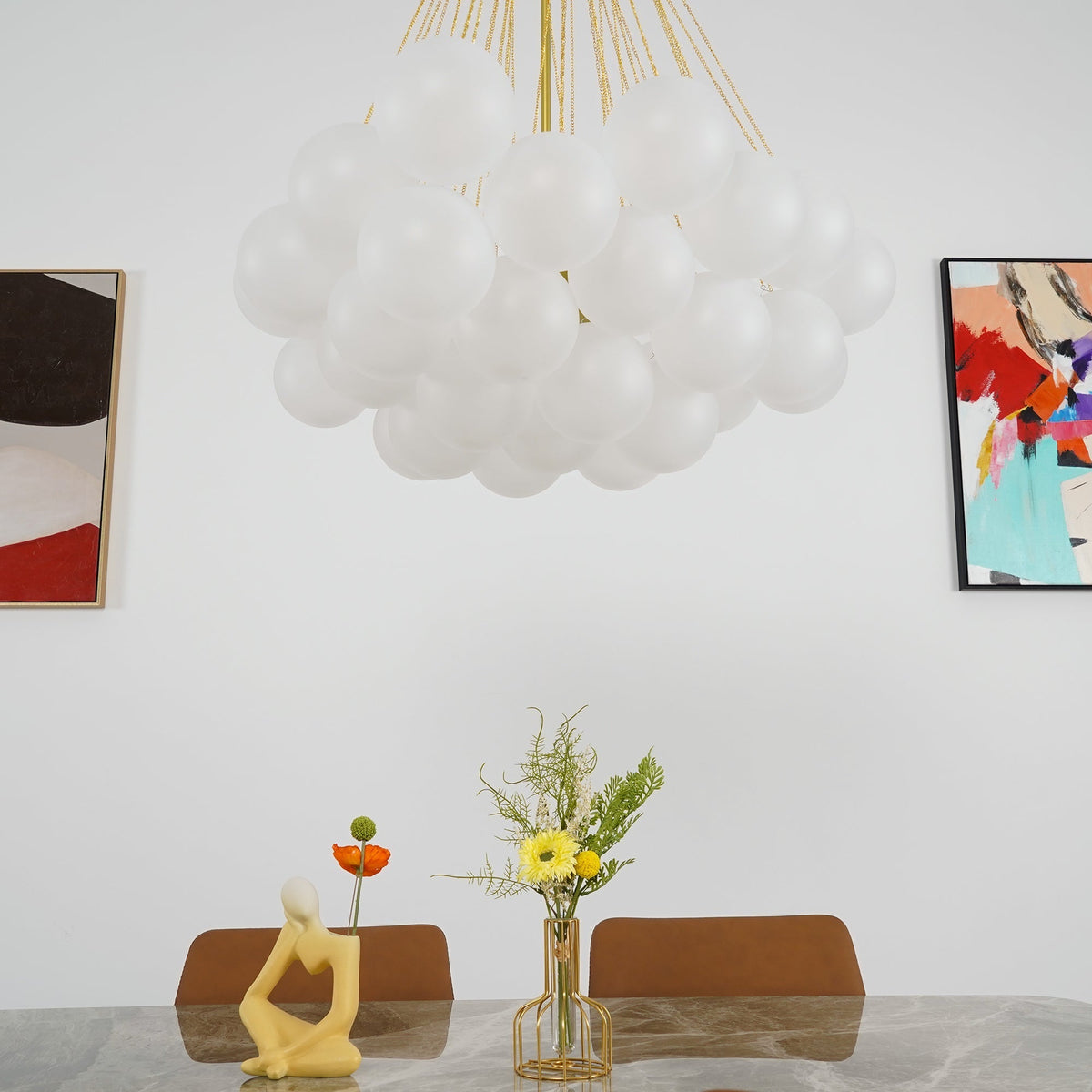 Hanging Ceiling Light Multi-Globe Frosted Glass Fixture Gold Black Chrome for Dining Room Kitchen Island Entryway Indoor Chandelier Adjustab