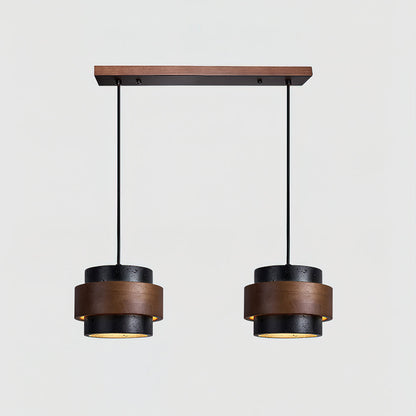 Hanging Lamp with Natural Stone Shade and Wood Trim for Dining Areas, Kitchens, and Islands – Adjustable Height Ceiling Fixture