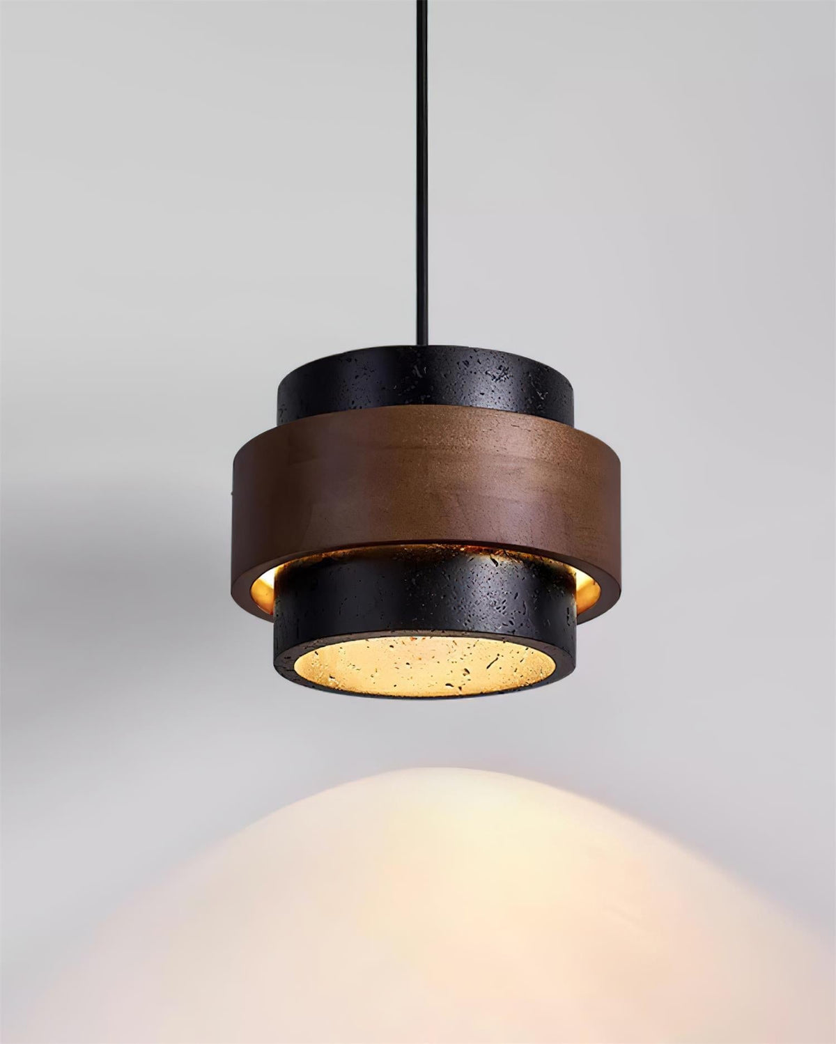 Hanging Lamp with Natural Stone Shade and Wood Trim for Dining Areas, Kitchens, and Islands – Adjustable Height Ceiling Fixture