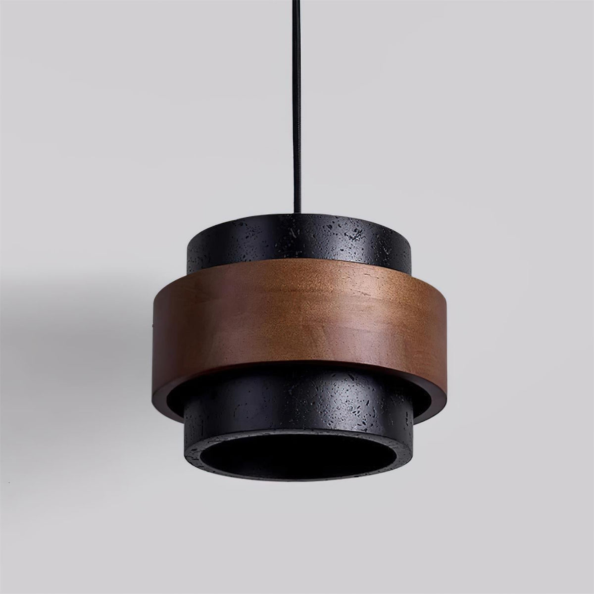 Hanging Lamp with Natural Stone Shade and Wood Trim for Dining Areas, Kitchens, and Islands – Adjustable Height Ceiling Fixture