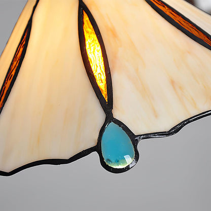 Tiffany Cone Glass Hanging Light with Adjustable Cord for Kitchen Island, Dining Table, Bedroom – Handcrafted Art Glass Ceiling Fixture in M