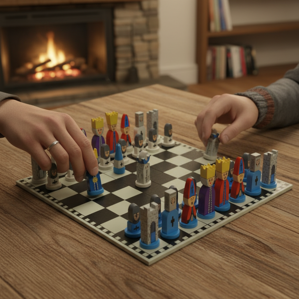 Colorful Wooden Chess Set | Cartoon Strategy Board Game for Kids with Durable Pieces