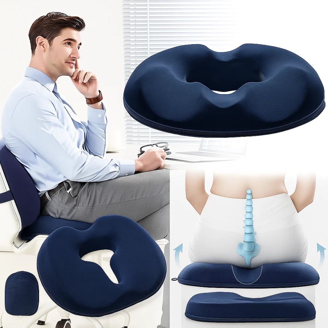 Comfort Cushion | Donut Seat Cushion for Tailbone Relief with Memory Foam | Washable Cover for Office & Travel