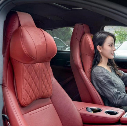 Memory Foam Auto Headrest Cushion – Ergonomic Neck Support Pillow with Premium Leather Surface for Cars, Trucks & SUVs