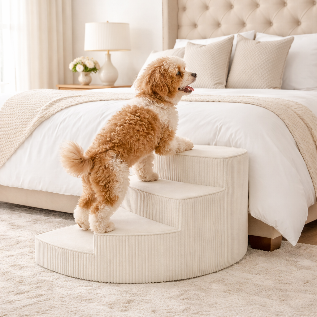 Dog Stairs for Bed | Orthopedic Foam Pet Stairs with Non-Slip Bottom | Easy Access Steps for Small & Senior Dogs