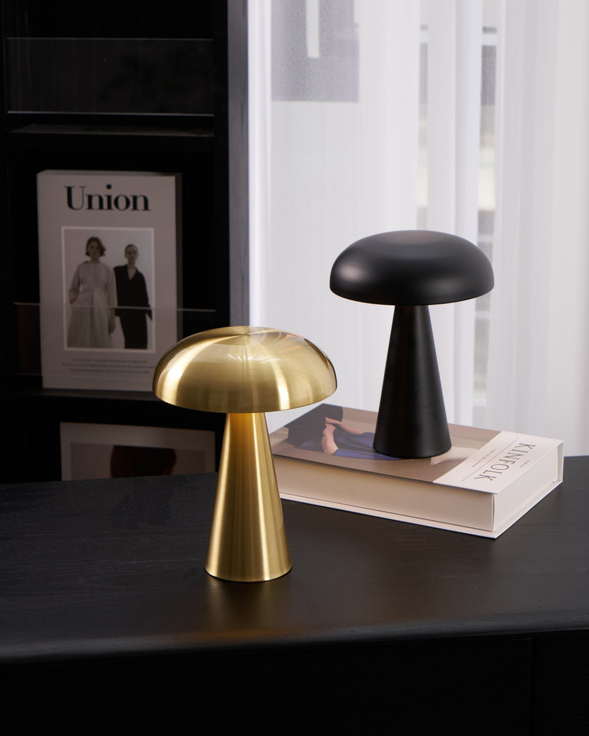 Compact Mushroom Desk Lamp with USB Port 6×8 in Touch Control Dimmable LED Metal Bedside Light for Home Office Reading Nightstand Ambient Li