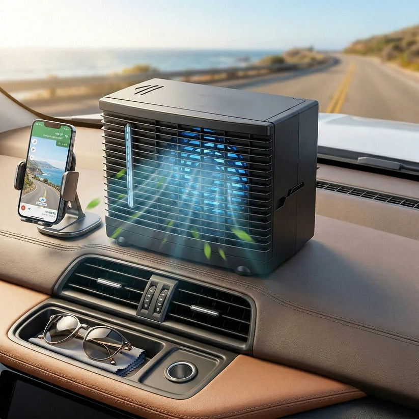 12V Vehicle Air Cooler with Evaporative Mist Technology for Dashboard – Quiet Portable Fan for Cars, Trucks & RVs