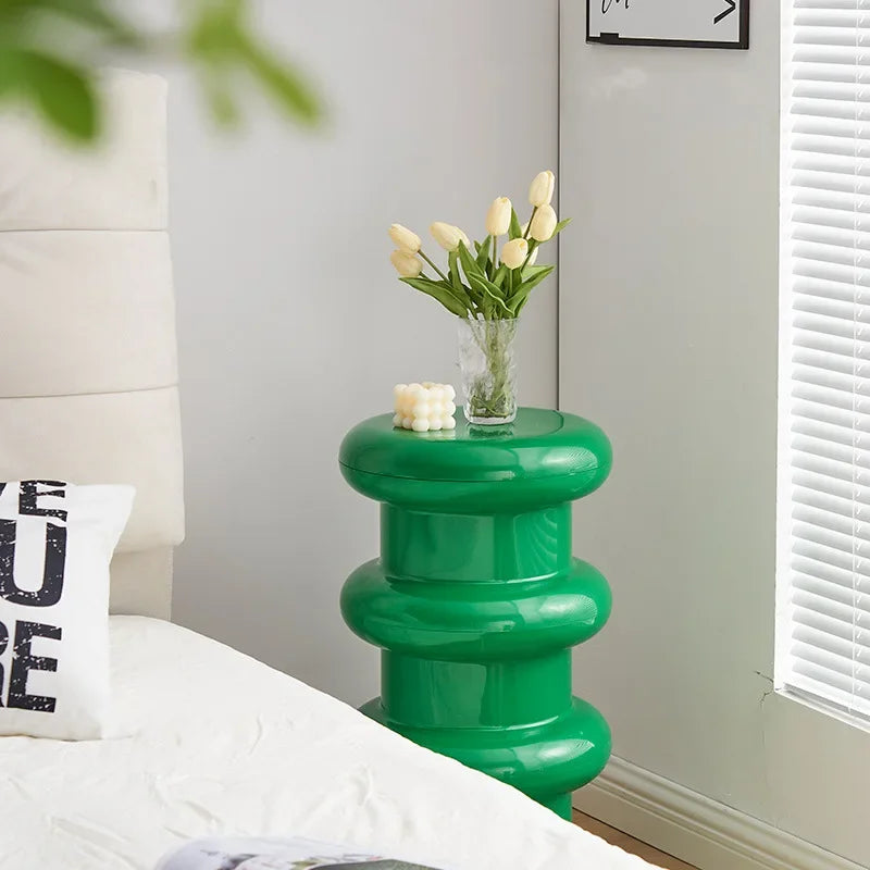 Compact Scandinavian Side Table and Stool – Multifunctional Plastic Design for Bedroom and Living Room