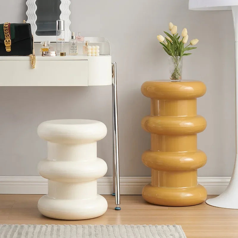 Compact Scandinavian Side Table and Stool – Multifunctional Plastic Design for Bedroom and Living Room
