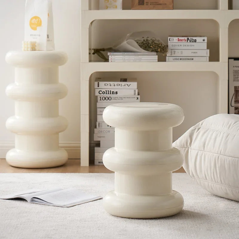 Compact Scandinavian Side Table and Stool – Multifunctional Plastic Design for Bedroom and Living Room