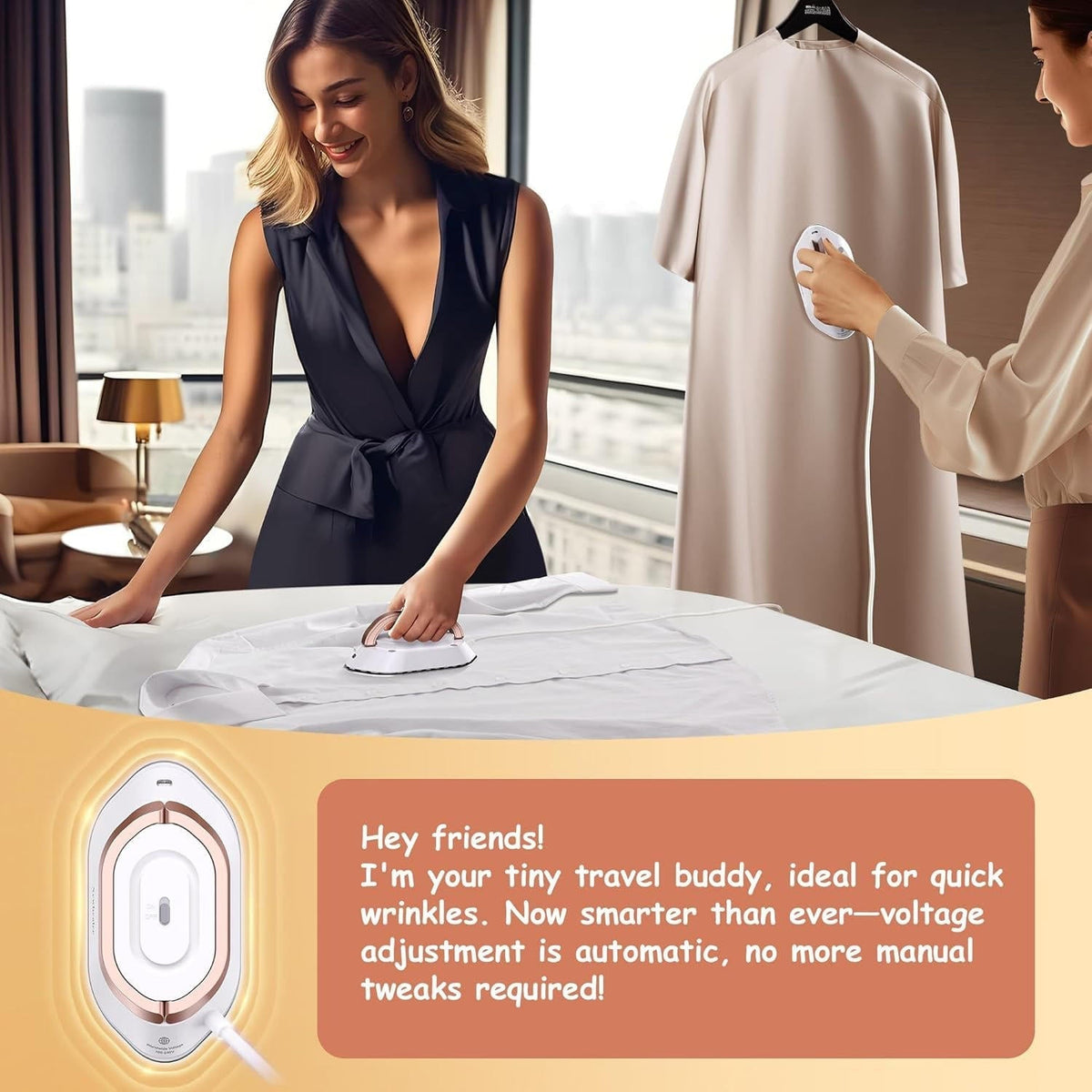 Mini Iron for Travel, Dual Voltage Travel Iron for Clothes, Portable Iron for Shirts and Suits with Ceramic Soleplate