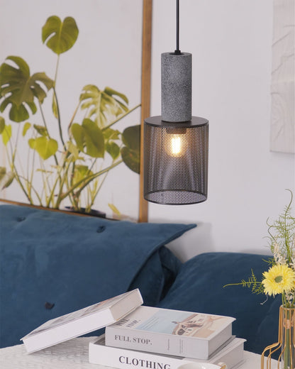 Industrial Concrete Hanging Light Fixture with Metal Accent for Dining Room, Kitchen Island & Bedroom – Adjustable Cord, E26 Socket, Modern