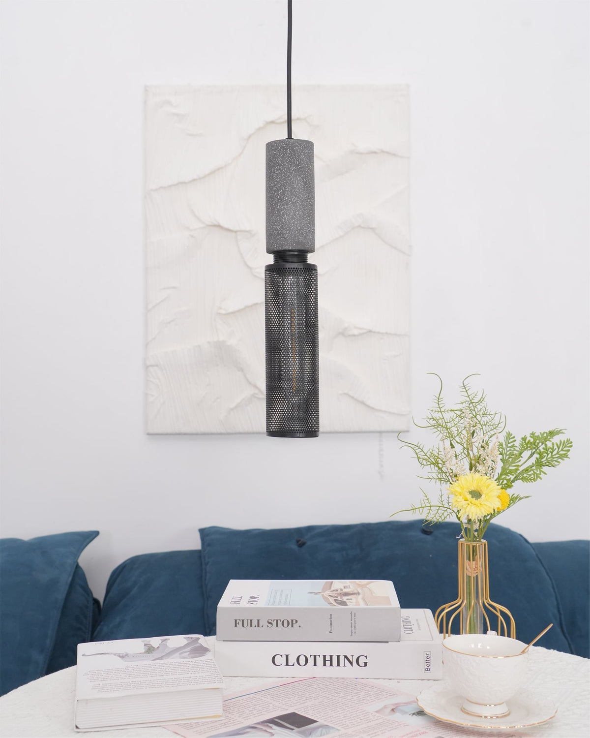 Industrial Concrete Hanging Light Fixture with Metal Accent for Dining Room, Kitchen Island & Bedroom – Adjustable Cord, E26 Socket, Modern