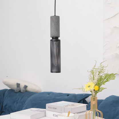 Industrial Concrete Hanging Light Fixture with Metal Accent for Dining Room, Kitchen Island & Bedroom – Adjustable Cord, E26 Socket, Modern
