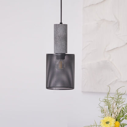 Industrial Concrete Hanging Light Fixture with Metal Accent for Dining Room, Kitchen Island & Bedroom – Adjustable Cord, E26 Socket, Modern